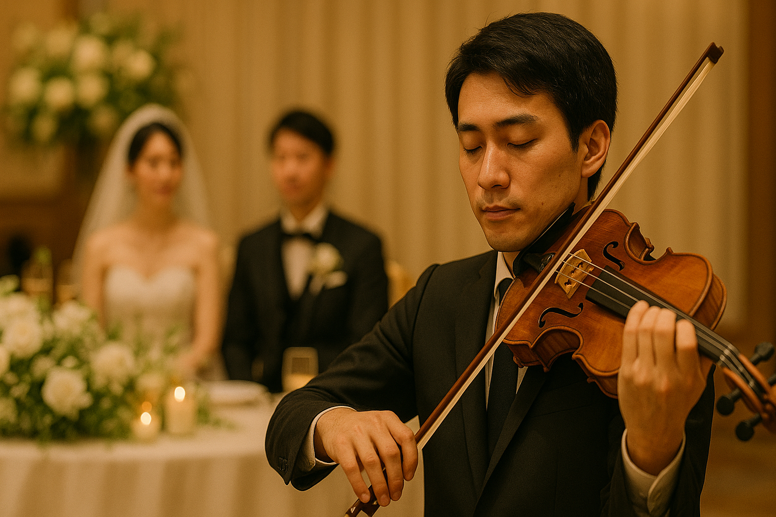 結婚式でバイオリンを演奏する初心者向け電子バイオリンセットのイメージ